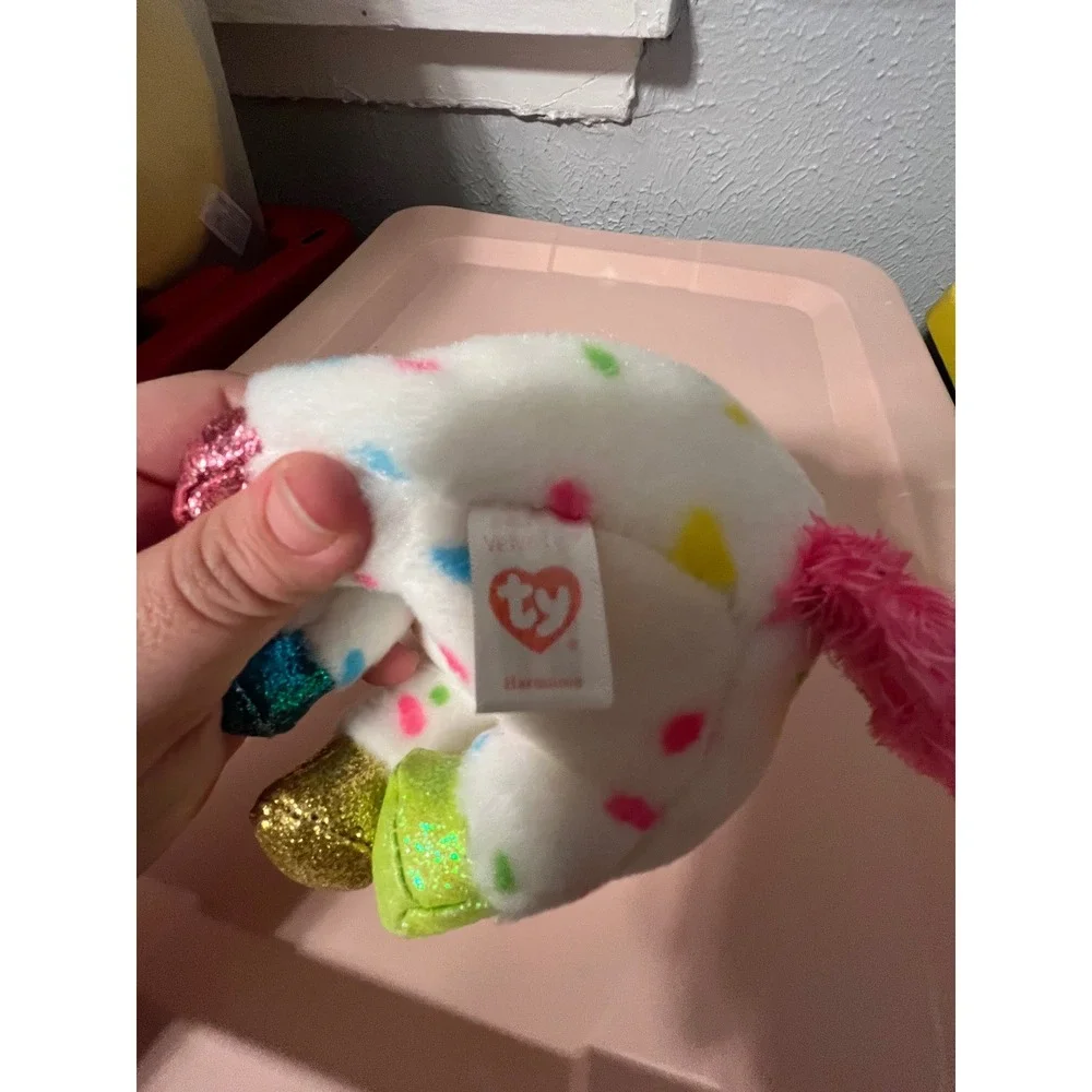 Ty Beanie Boos Harmonie Unicorn White Spotted Plush Glitter Eyes Medium 9 inch